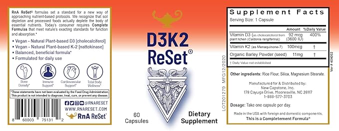 RnA ReSet ReMag &amp D3K2 Reset Bundle – Liquid Magnesium Supplement (8.1 Fl Oz) &amp Vitamin D3 + K2 Capsules (60 Count) NSF Certified