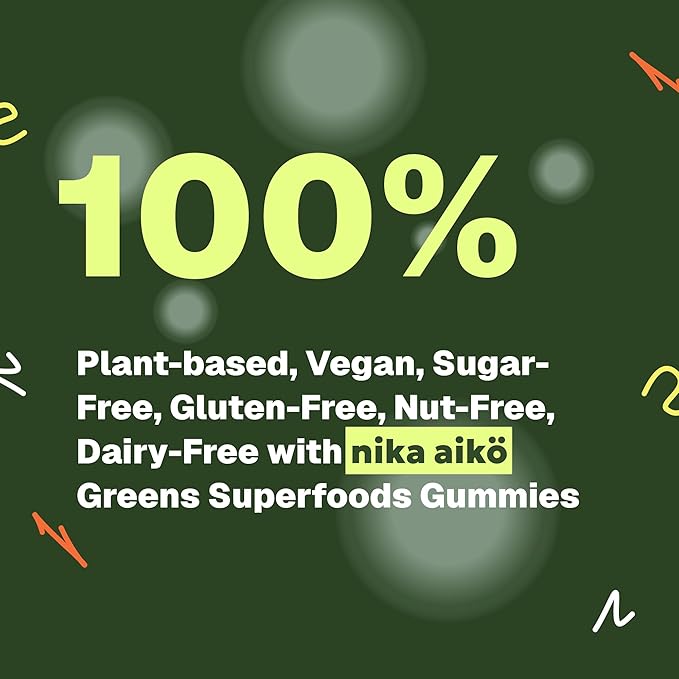 Greens Superfood Gummies Boost Energy Gut &amp Immune Support Sugar-Free Vegan with Broccoli Spinach Kale Spirulina Chlorella Probiotics &amp Multivitamin Apple Flavor 60 Count