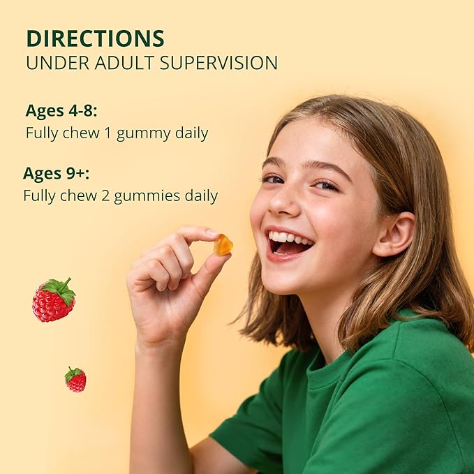 NuBest Immune Gummies | Kids Immune Booster with Iron Zinc Vitamins C D2 A and B-Complex | for Ages 4+ | Raspberry Flavor | 60 Gummies