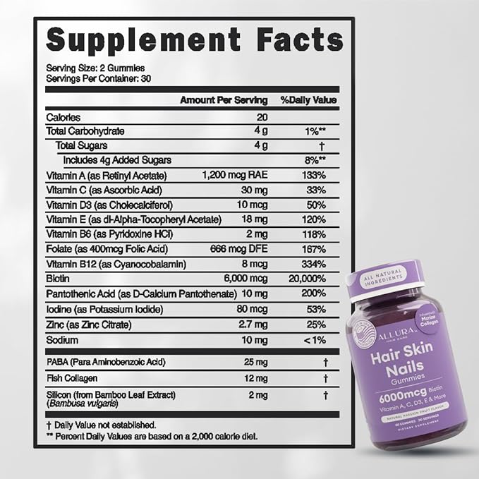 Hair Skin and Nails Vitamins for Women – Extra Strength 6000mcg Biotin Hair Gummies with Marine Collagen Vitamin E A C &amp PABA for Hair Growth Healthy Skin &amp Nails – Made in US Passion Fru
