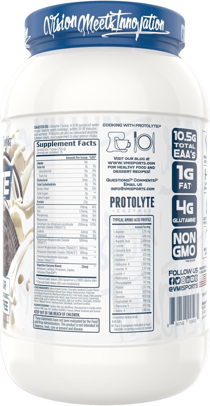 VMI Sports | ProtoLyte Whey Isolate Protein Powder | Low Calorie Whey Protein Powder for Weight Loss | Protein Powder for Muscle Gain | Digestive Enzymes | Non-GMO (Milk and Cookies 1.6 Pounds)