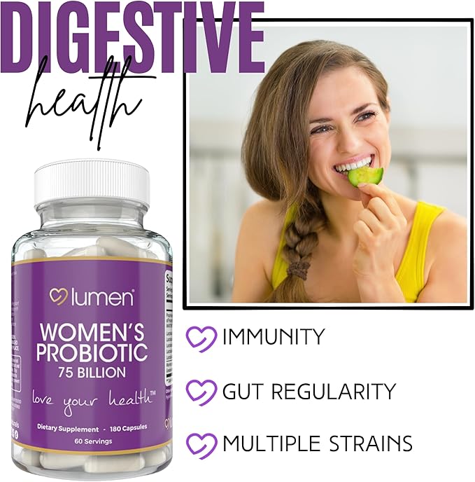 Lumen Naturals Women's Probiotic 75 Billion CFU - Multiple Strains - Maktrek Technology - 180 Count - 60 Servings (180 Count (Pack of 1))