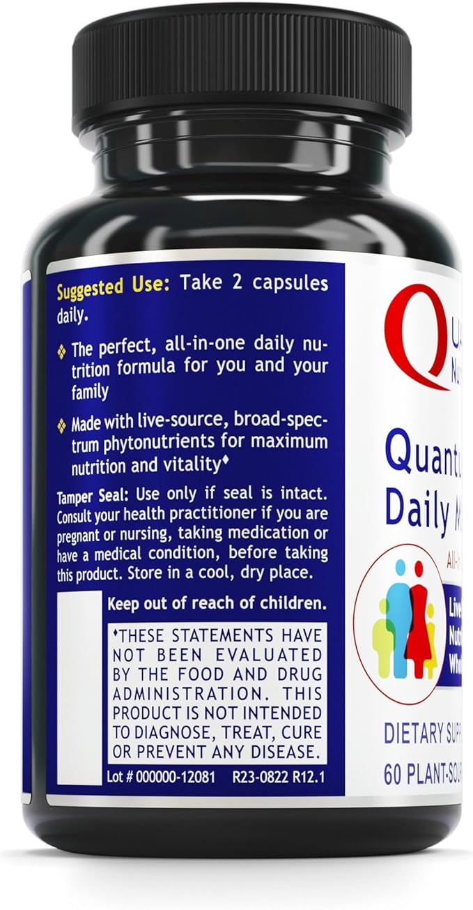 Quantum Nutrition Labs Daily Multivitamin - Multivitamin for Men and Women Daily Nutrition Supplements with Calcium for Adults Made with Cordyceps and Green Tea - 60 Vegetarian Capsules