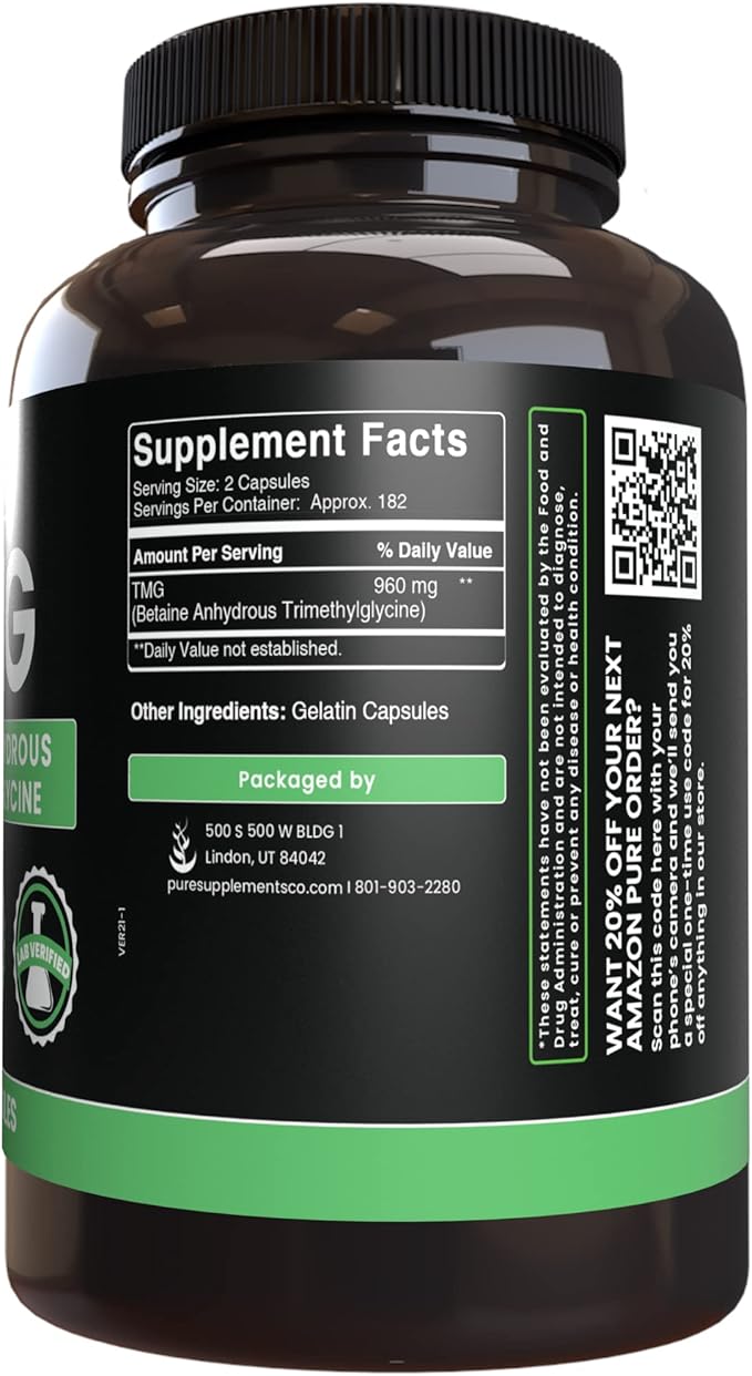 Pure Original Ingredients TMG (365 Capsules) No Magnesium Or Rice Fillers Always Pure Lab Verified