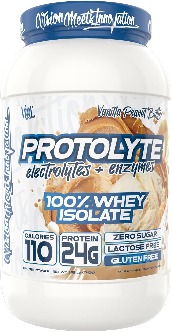 VMI Sports | ProtoLyte Whey Isolate Protein Powder | Low Calorie Whey for Weight Loss and Muscle Gain | Digestive Enzymes | Non-GMO (1.6 lb Vanilla Peanut Butter)