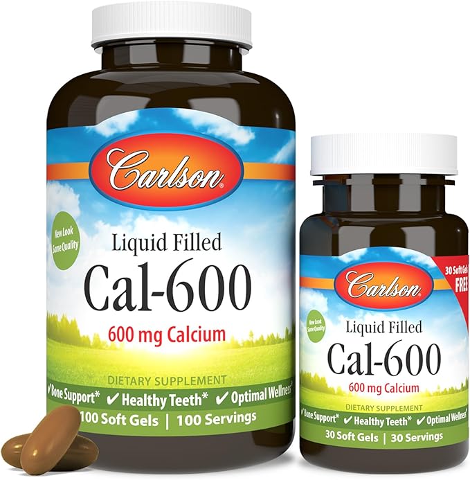 Carlson - Cal-600 600 mg Calcium Bone Support Healthy Teeth &amp Optimal Wellness 100+30 Softgels