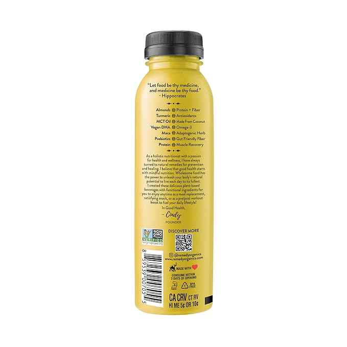 Remedy Organics Golden Mind 12-Pack | Plant Based Protein Shakes Ready to Drink | USDA Organic Gluten Free Dairy Free Soy Free