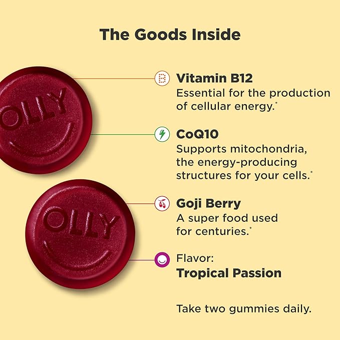 OLLY Hair and Energy Vitamin Bundles - Ultra Strength Hair Softgels with Biotin Keratin Vitamin D B12 and Daily Energy Gummy with B12 CoQ10 Goji Berry - 30 and 60 Count