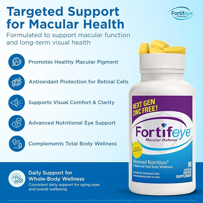 Fortifeye Vitamins Macular Defense Multivitamin-30 Day Supply 90 Tablets (Zinc Free) All Natural Total Body &amp Eye Vitamins for Vision Pure Macular Support Formula Complex Eye Vitality Suppleme