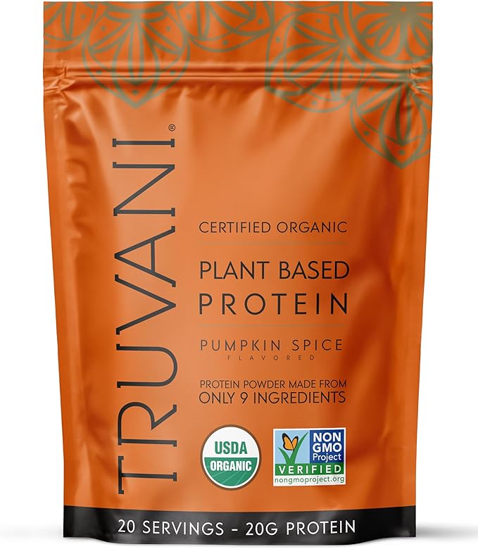 Truvani Vegan Pea Protein Powder | Pumpkin Spice | 20g Organic Plant Based Protein | 20 Servings | Keto | Gluten &amp Dairy Free | Low Carb | No Added Sugar