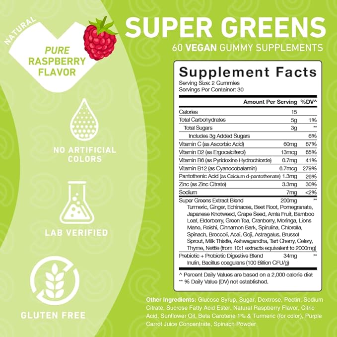 PUREFINITY Fiber + Super Greens Gummies Bundle (Inulin FOS Prebiotic Fiber Gummies + Super Greens Gummies – Daily Supergreens with Spirulina Alfalfa Spinach Broccoli Beet Root Acai)
