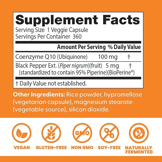 Doctor's Best High Absorption CoQ10 100mg with BioPerine Supplement - Coenzyme Q10 Caps for Heart Health &amp Antioxidant Support CoQ10 100 mg for Women &amp Men Non GMO - 360 Veg Capsules
