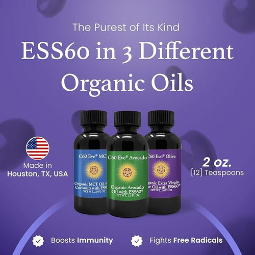 All-Natural Edible Oils Mini Oil Sampler Set with Pure C60 ESS60 Immune Support and Joint Support Supplement with Olive Oil Avocado Oil &amp MCT Coconut Oil Set of 12 2 Oz Each