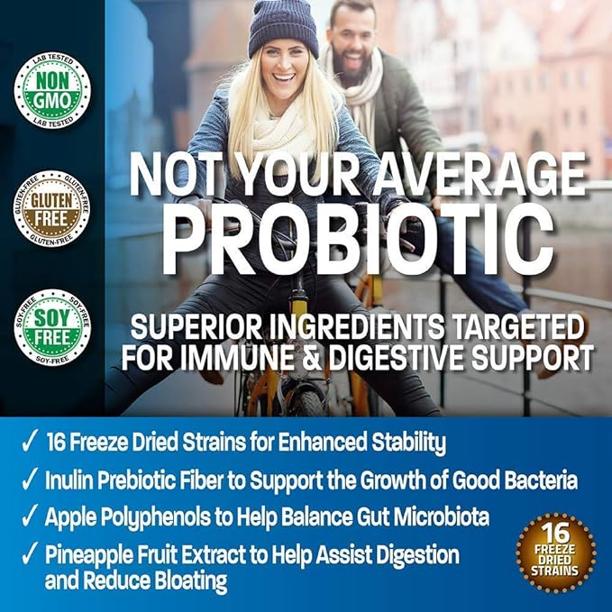 Bronson Probiotic 50 Billion CFU + Prebiotic with Apple Polyphenols &amp Pineapple Fruit Extract + Vitamin B Complex Sustained Release