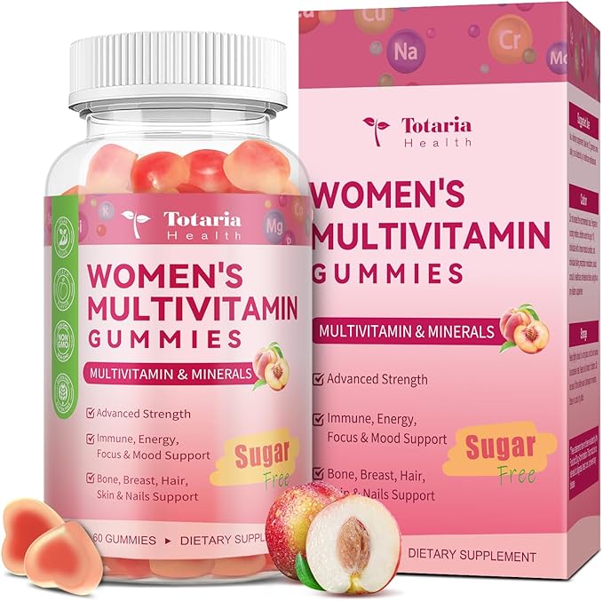 Totaria Sugar Free Multivitamin Gummies for Women 14+ w/Iron Inositol Folate Biotin Womens Daily Multivitamin Gummy w/Vitamin A C B D3 K2 for Hair Skin Energy Immune Peach Flavor