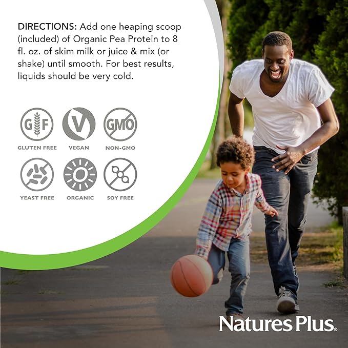 NaturesPlus Organic Pea Protein - 1.1 lb - Plant-Based Drink Powder - Supports Energy Recovery &amp Weight Management - Non-GMO Sugar Free Allergen Free Gluten Free Vegan - 25 Servings