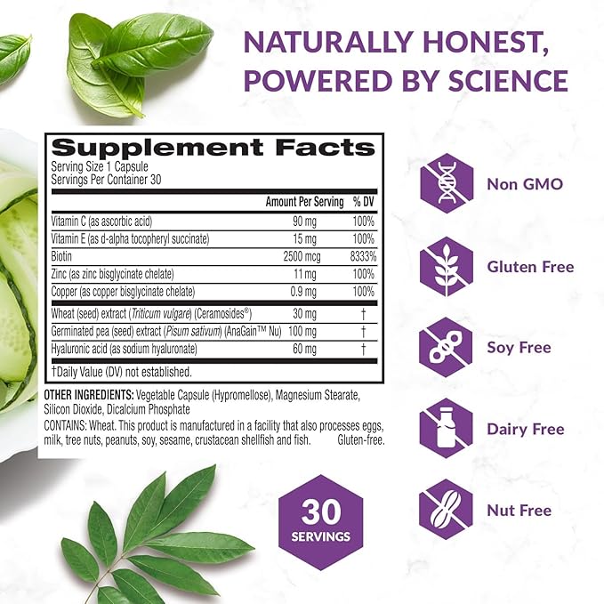 BioTrust Timeless Beauty Ceramide Booster – Hair &amp Skin Restoring Phytoceramides Supplement + Vitamin C Vitamin E Biotin Zinc Hyaluronic Acid – Potent Blend for Hair Skin &amp Nails - 30 Cap