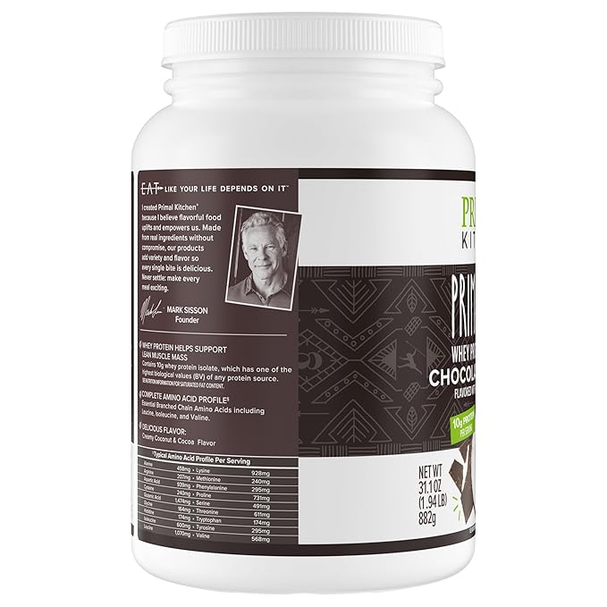 Primal Kitchen Primal Fuel Chocolate Coconut Whey Protein Powder Gluten and Soy Free 1.94 Pounds
