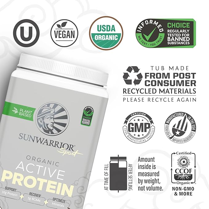 Sunwarrior Creatine Powder &amp Vanilla Active Organic Protein Powder Set | Bundle &amp Save | Vegan Protein Plus Unflavored Creatine Monohydrate (60 Servings Unflavored 20 Servings Vanilla)