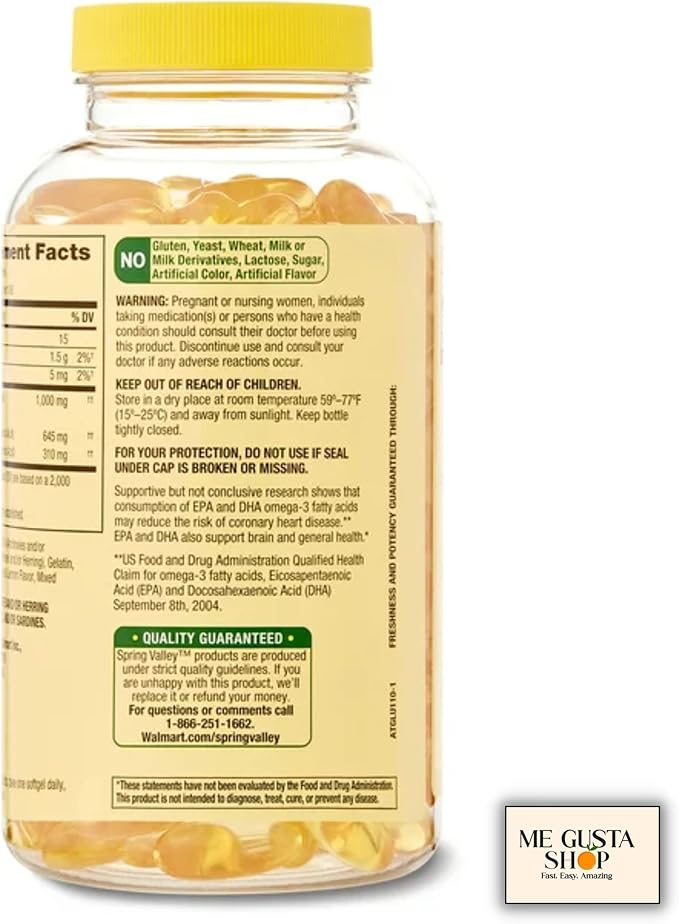 Spring Valley Omega-3 Fish Oil Soft Gels 1000 mg 180 Count + me gustas Sticker