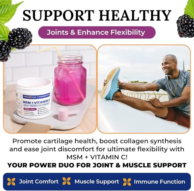 Twig &amp Leaf MSM + Vitamin C Powder – MSM Powder for Hair Growth Nails &amp Joint Support – Non-GMO Gluten Free – 30 Servings - 7.9 oz