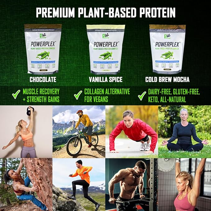 PhysiVantage POWERPLEX Vegan Protein Powder Collagen Alternative - Organic Plant-Based Pea &amp Rice Protein Dairy-Free Non-GMO Supports Muscle &amp Joint Recovery Monk Fruit Sweetened 2 lb (Ch