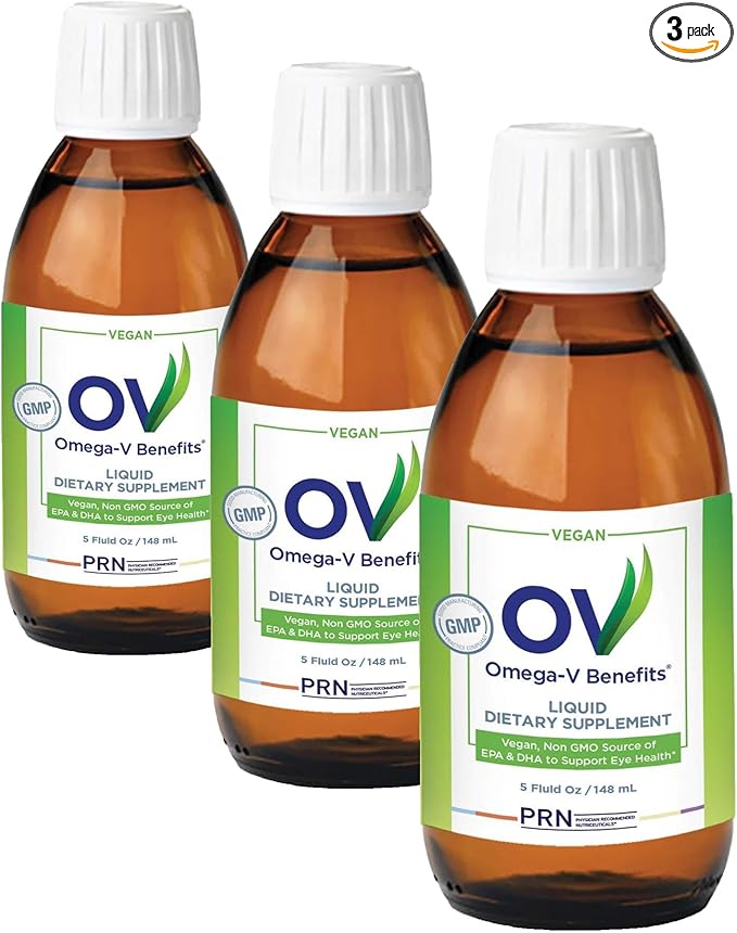 Omega-V Benefits Liquid Omega 3 Supplement - 5 oz 30-Day Supply - Vegan Supplement with 1000mg EPA &amp DHA for Eye Health (Pack of 3)