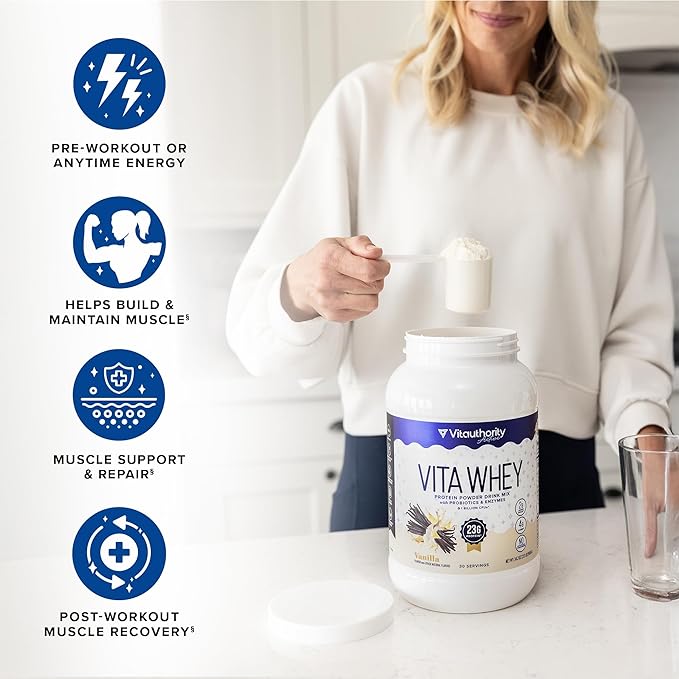 Vitauthority Whey Protein Powder for Women Whey Isolate Probiotics &amp Enzymes Supports Digestion Nutrient Absorption &amp Energy Post-Workout &amp Daily Nutrition Chocolate Flavored 30 Servings