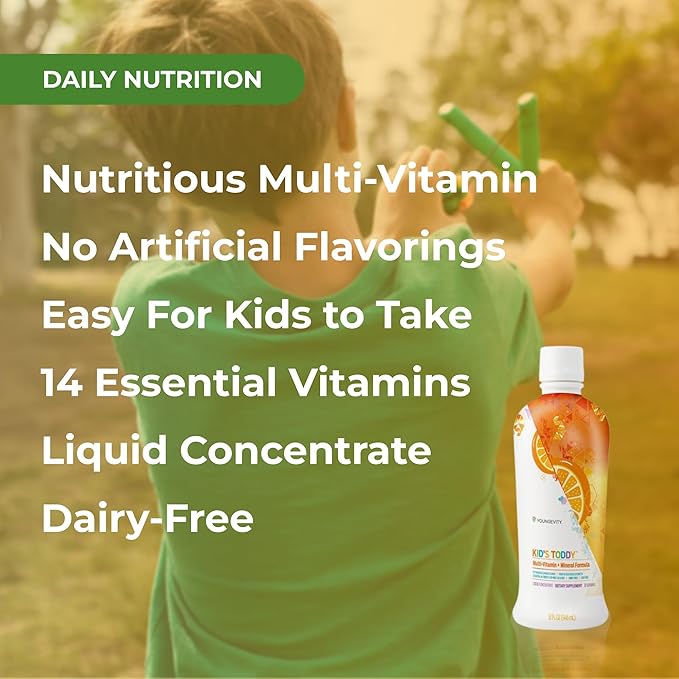 Youngevity Kid's Toddy™ - Mega Multivitamin for Kids &amp Children Age 2+ - 14 Vitamins 10 Minerals Phytonutrient Blend - Highly Absorbable - Great Tasting Orange 32 Fl Oz (Pack of 1)
