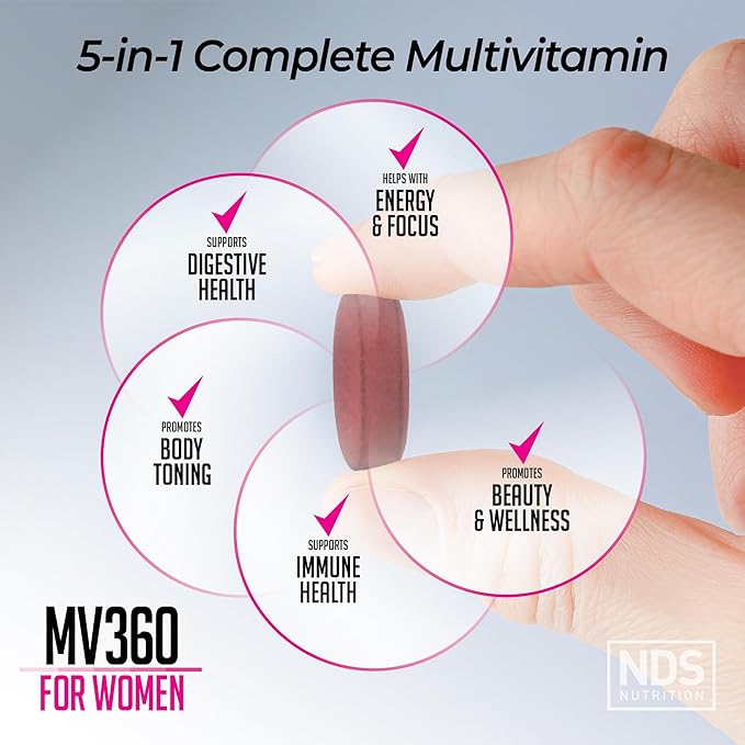 Women's Nutrition MV360 5-in-1 Complete Multivitamin with Essential Vitamins for Energy Digestion Toning Immune Support &amp Women’s Health &amp Beauty 60 Tablets 30 Servings