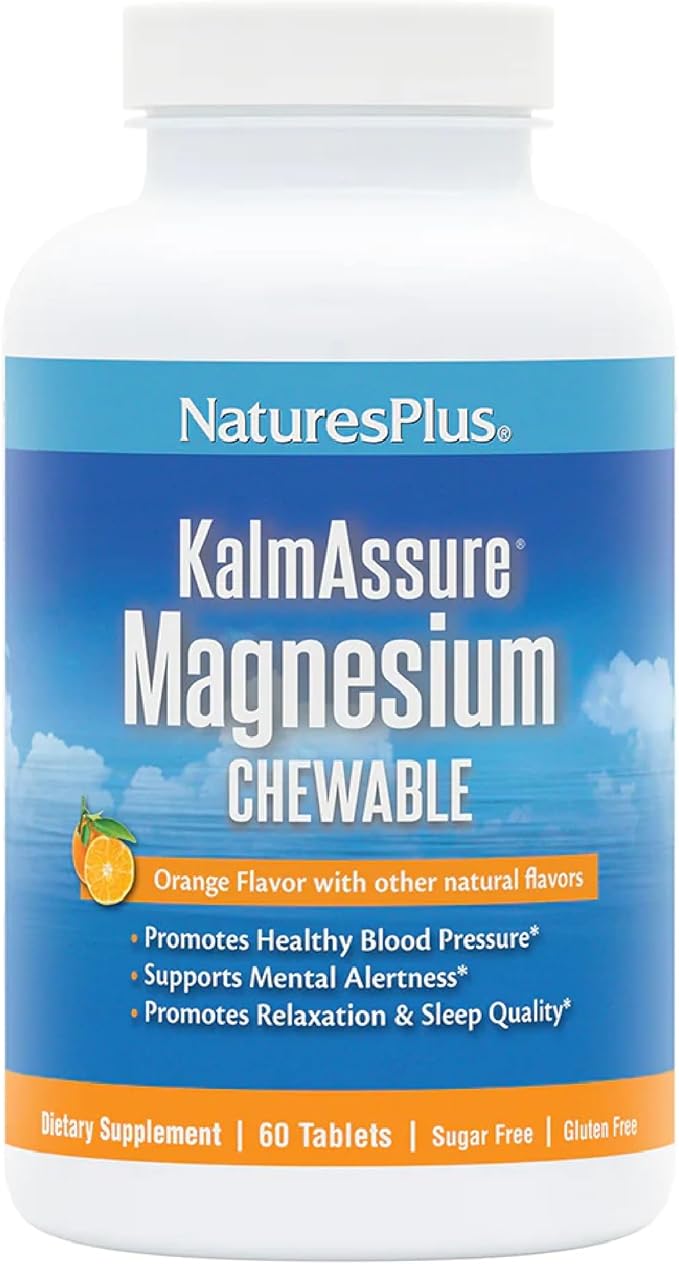 NaturesPlus KalmAssure Magnesium Chewable Orange - 60 Tablets - Promotes Relaxation &amp Mental Alertness - Non-GMO Sugar Free &amp Gluten Free - 60 Servings