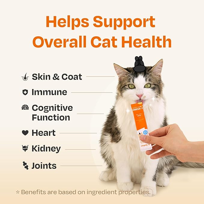 Cat Omega 3 Supplement – Lickable with EPA &amp DHA for Skin and Coat Immune &amp Joint Support – Daily for Cats Salmon Flavor 30 Tubes