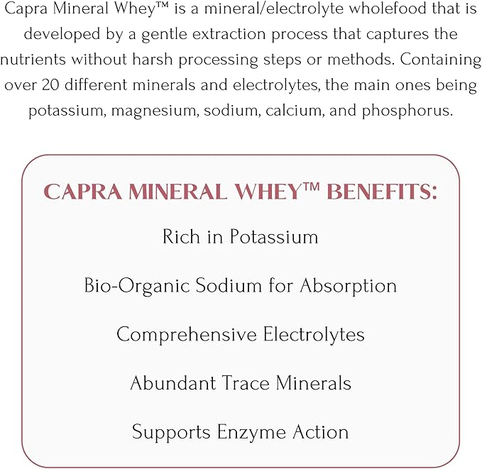 Mt. Capra Mineral Whey | A Whole Food Bio-Available Mineral/Electrolyte Powder Supplement from Goat Milk Whey Rich in Potassium Alkalizing | 28 Servings - 25.4 oz