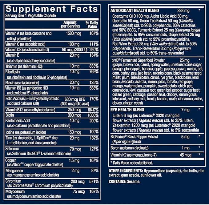 Vthrive Once-Daily Bioactive Multivitamin for Men 50+ Comprehensive Formula Designed to Support Energy Production Promote Stress Management and Enhance Overall Wellness (30 Vegetarian Capsules)