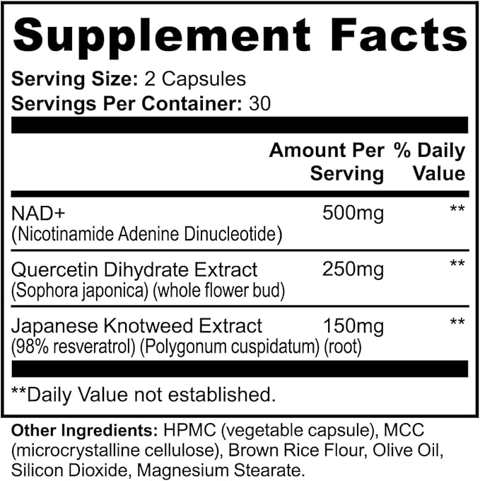 NAD Supplement - Liposomal NAD with Resveratrol - High Purity NAD Supplement for Anti-Aging Energy Focus and Overall Wellness- 60 Capsules