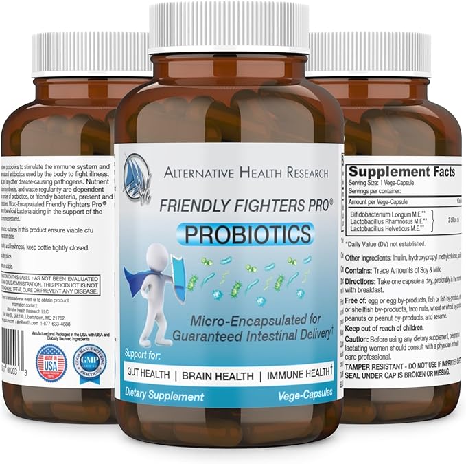 Friendly Fighters Pro® Probiotic | Digestive &amp Immune Health* | Healthy Inflammation* &amp Allergy Relief* | Micro-Encapsulated for Guaranteed Delivery | 1 Month Supply | 2 billion CFU for Safe D
