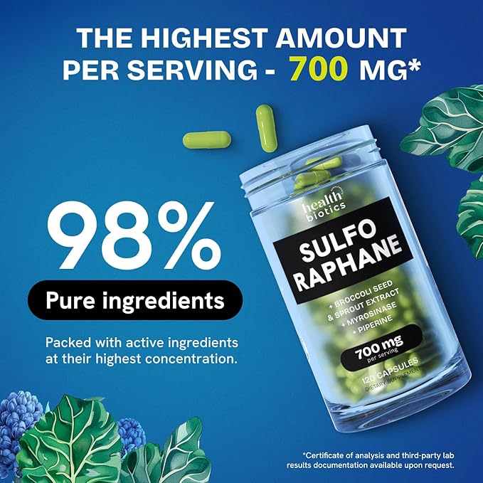 Sulforaphane Supplement Organic Broccoli Sprouts | Stabilized Sulforaphane from Broccoli Florets &amp Seeds | Organic Sulfur Supplements 240 Pills | 2 Packs