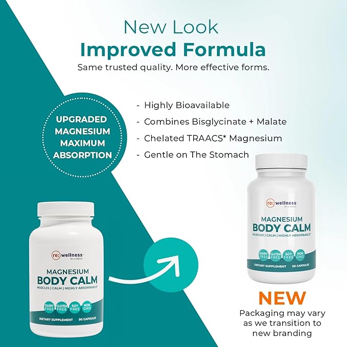 Reignite Wellness by JJ Virgin | Magnesium Body Calm | Chelated Magnesium Supplement for Energy Production Sense of Calm &amp Immune Support | Magnesium Bisglycinate Chelate Complex | 120 Capsules