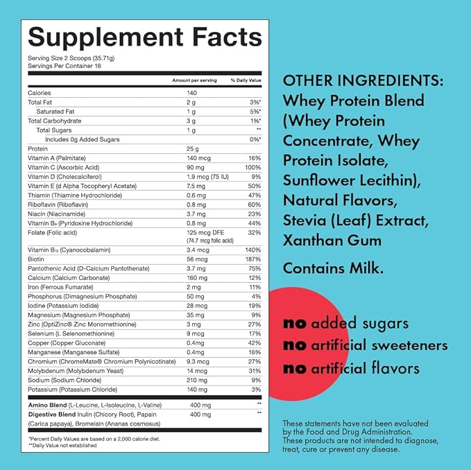 Kick Whey Protein Powder Vanilla Flavor 25 G Protein Gluten Free Workout Supplement With Amino Acids to Support Fitness Goals &amp Digestive Wellness No Added Sugar No Artificial Flavor 16 Serv