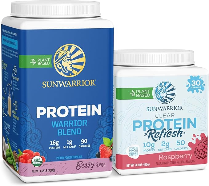 Vegan Protein Powder Plant Based Organic Protein | Berry 30 Servings &amp Vegan Protein Refresh Clear Protein | 30 Servings Raspberry Flavored