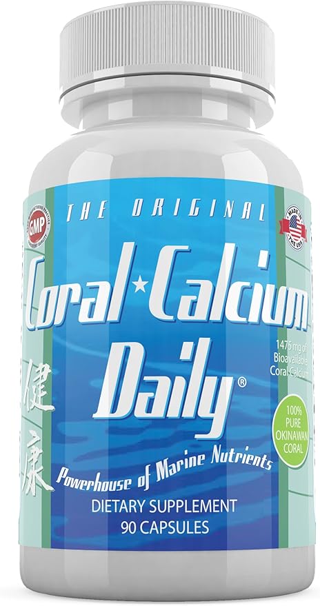 Daily Health Coral Calcium Pure Okinawa - Marine-Grade Supplement with 72 Trace Minerals - 1475mg 90 Vegetable Capsules (1 Month Supply)