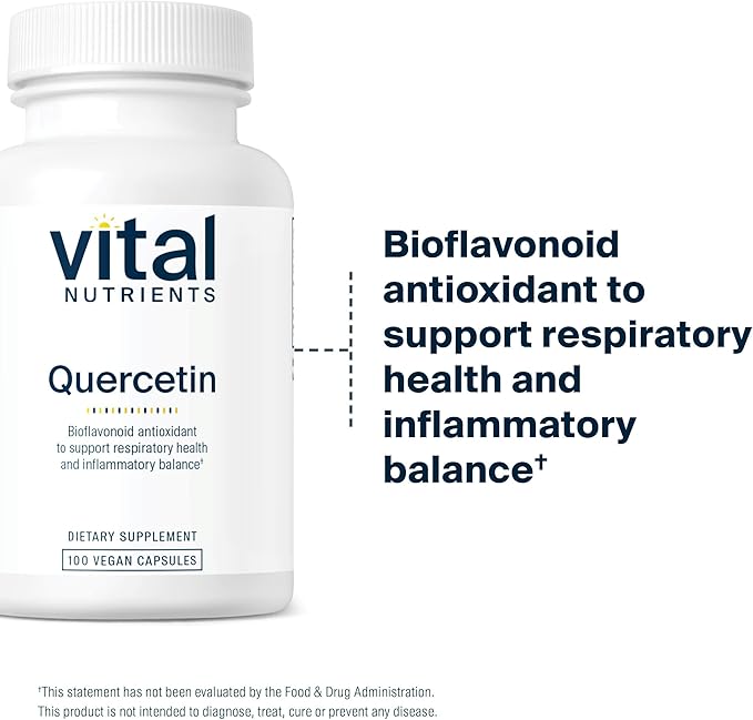 Vital Nutrients Quercetin - Vegan Quercetin Supplement with Bioflavonoids for Sinus Respiratory Heart &amp Immune Function Support - Gluten Dairy Soy Free - 500mg - 100 Capsules