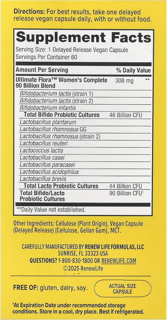 Renew Life Women's Probiotic Capsules Supports pH Balance for Women Vaginal Urinary Digestive and Immune Health L. Rhamnosus GG Dairy Soy and Gluten-Free 90 Billion CFU - 60 Ct