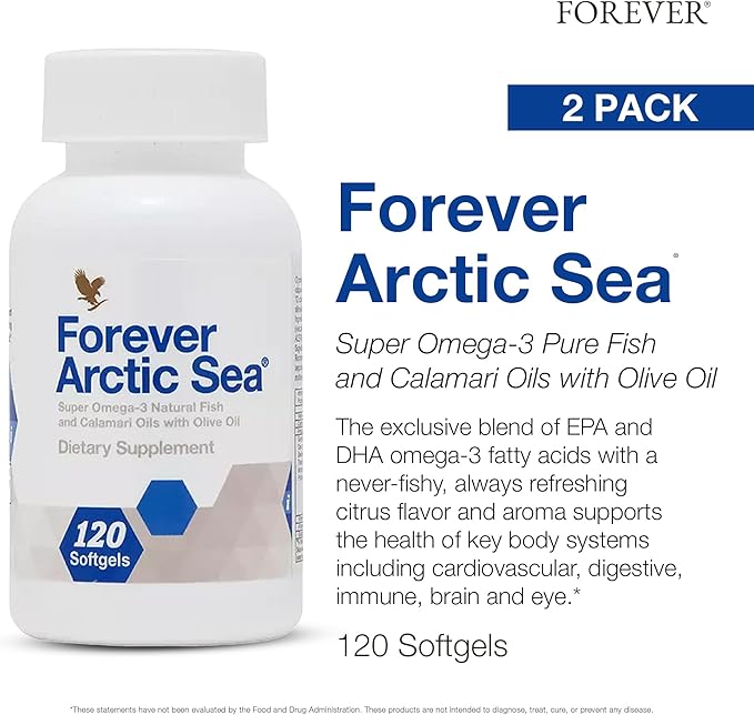 Forever Living - Arctic Sea Omega-3 Supplement - EPA and DHA Blend for Heart Brain and Eye Health - Gluten-Free - 240 Softgels (Pack of 2)