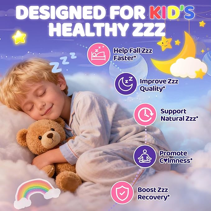 Kid’s 4+ Magnesium Glycinate Gummies: Extra Strength Melatonin Free Magnesium Bisglycinate 100mg 200mg Supplement with L-Theanine B6 D3 Omega3 for Overall Health - Zzz Aid for Kids(120Count)