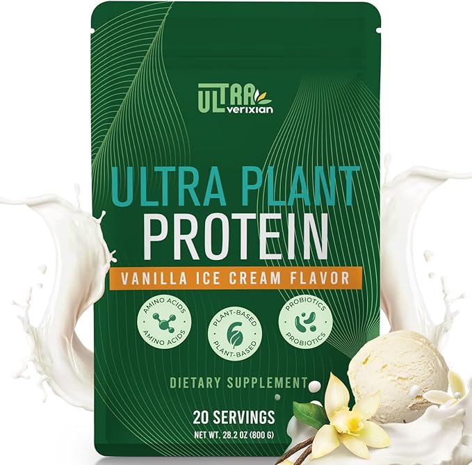 30g Plant-Based Protein Powder 5-in-1 Vegan Protein Powder Vanilla 0g Sugar with 20 Billion CFU Probiotics BCAA Vitamins and Minerals Digestive Support Keto-Friendly Low Carb 20 Servings