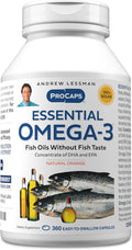 ANDREW LESSMAN Essential Omega-3 Orange - 360 Softgels - Ultra-Pure High Potency Omega-3 Oils. High DHA No Stomach Upset No Contaminants No Mercury. Small Easy to Swallow Softgels