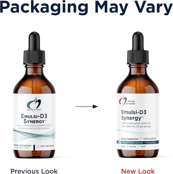 Designs for Health Emulsi-D3 Synergy 2000 IU Vitamin D Liquid with Vitamin K - Emulsified Liquid D3 K2 Drops for Immune System Support &amp Bone Health - Gluten-Free + Non-GMO (55 Servings / 1.8oz)