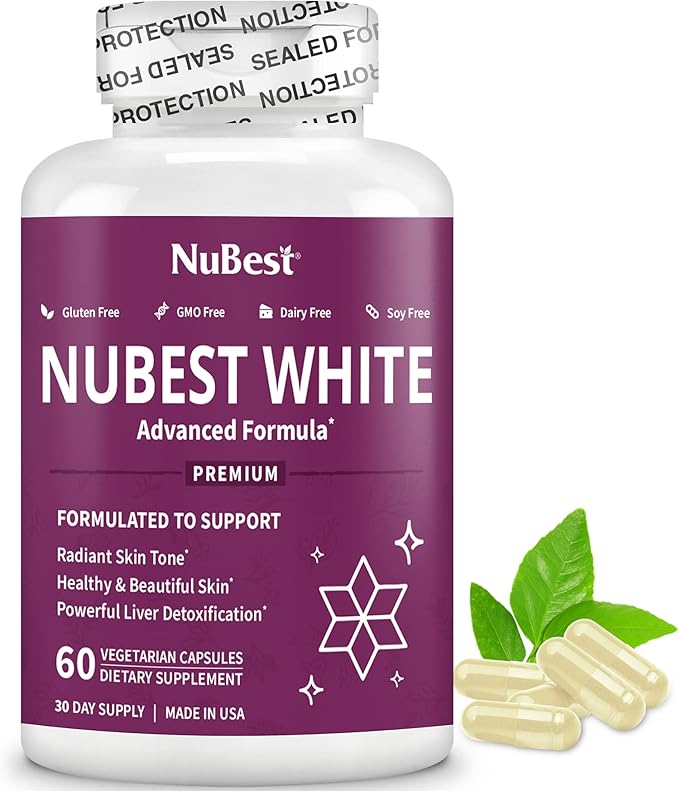NuBest White - Glutathione 400mg &amp Milk Thistle Extract - Skin Brightening Supplement - Helps Beautiful and Radiant Skin - Antioxidant Supplement &amp Detoxification - 12 Pack | 12 Months Supply