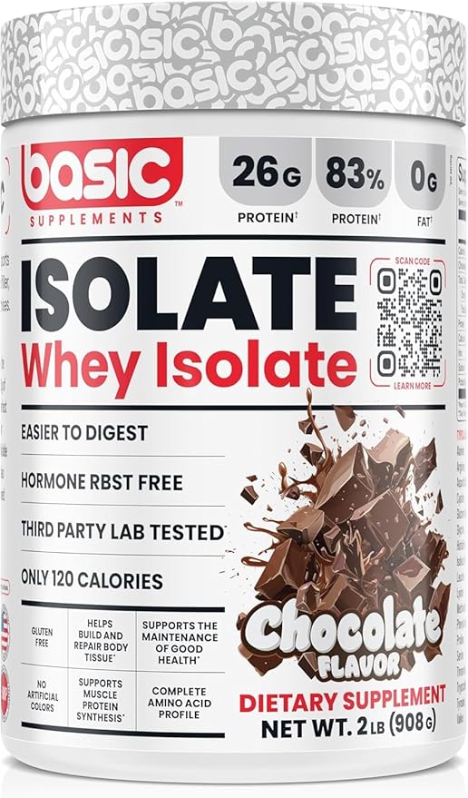 Basic Whey Protein Isolate 26g Protein 0g Fat Gluten-Free RBST-Free Rapid Absorption 110 Calories